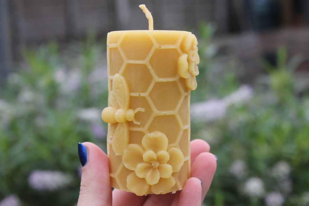 Small Bee and Flowers on Honeycomb