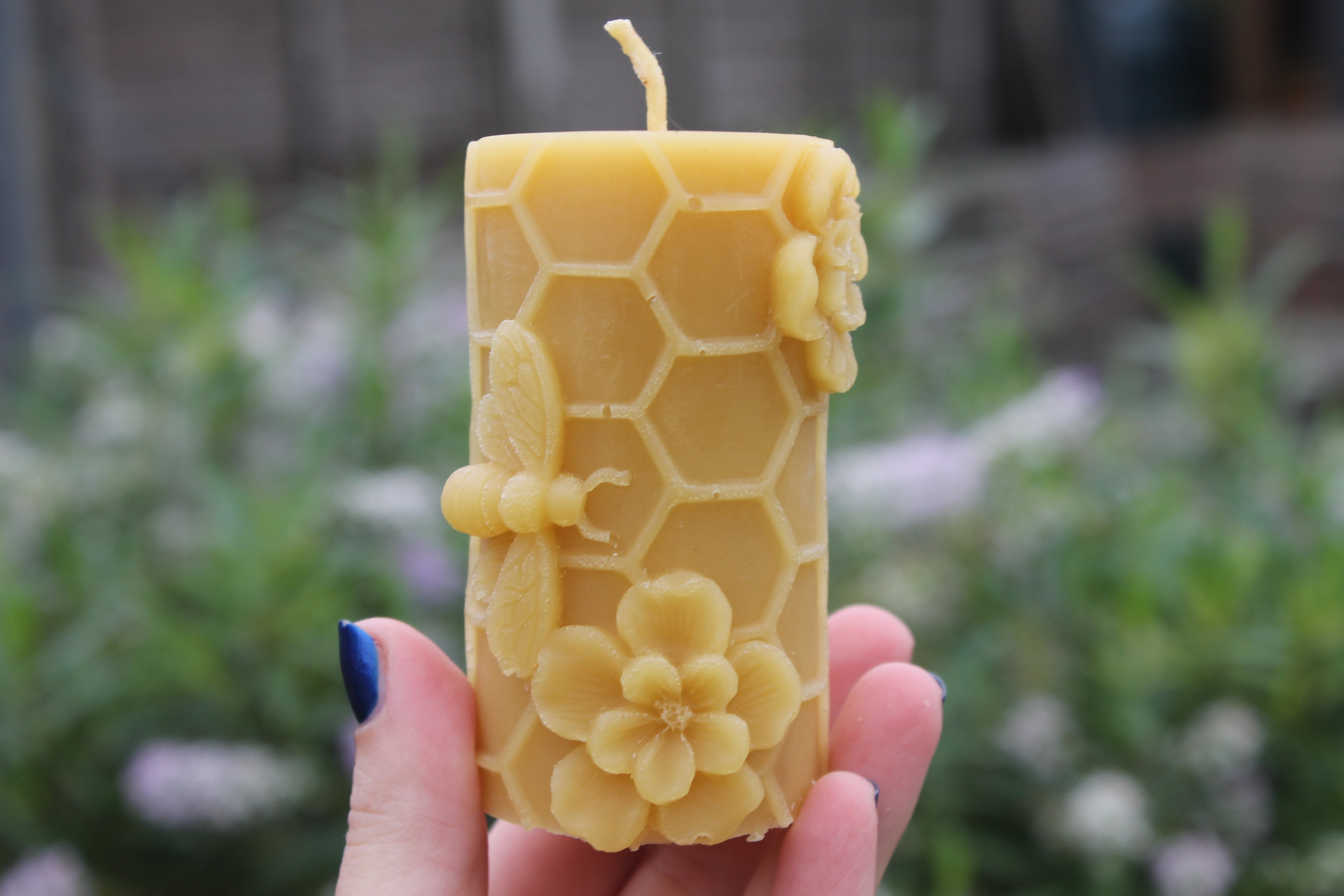 Small Bee and Flowers on Honeycomb