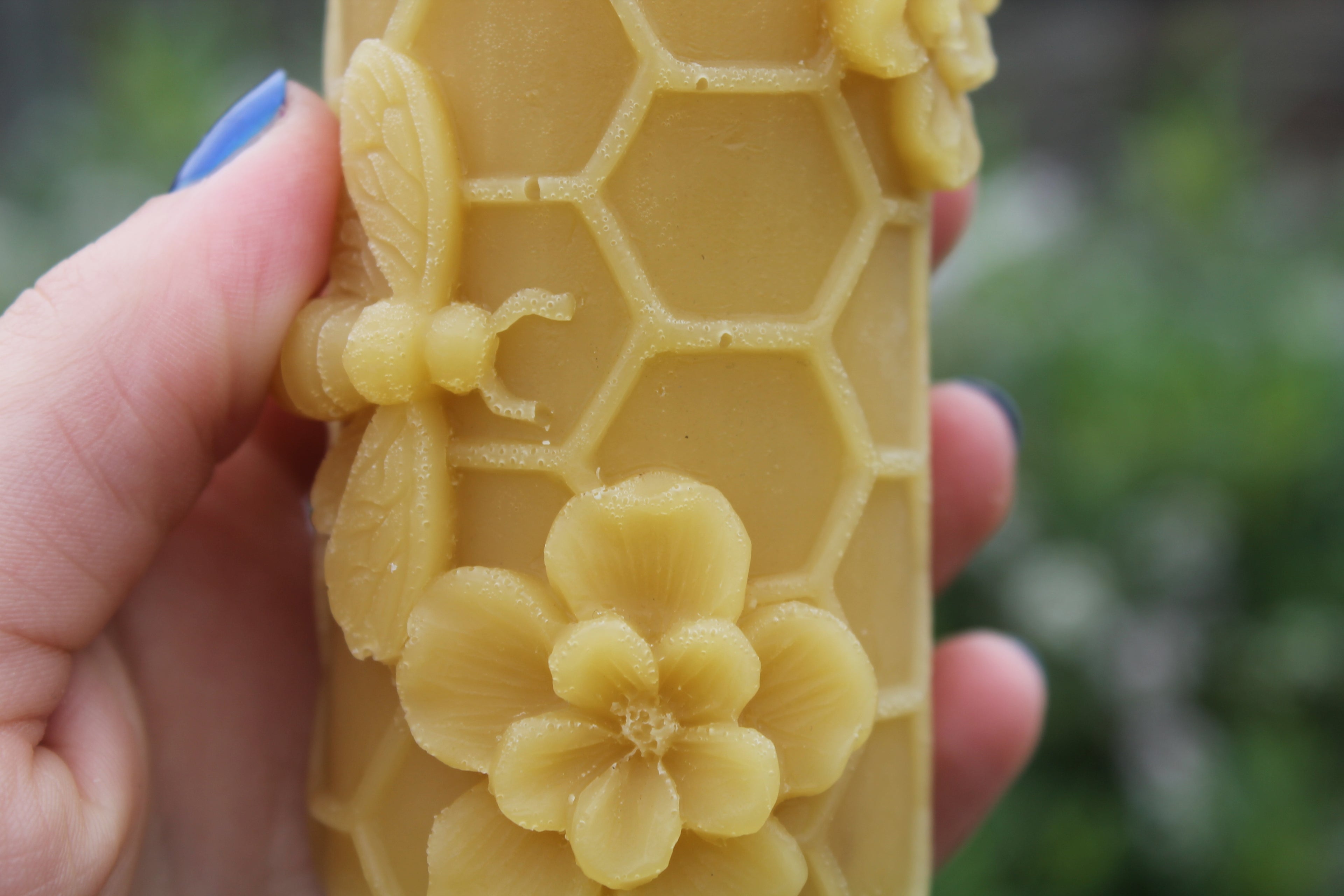 Small Bee and Flowers on Honeycomb
